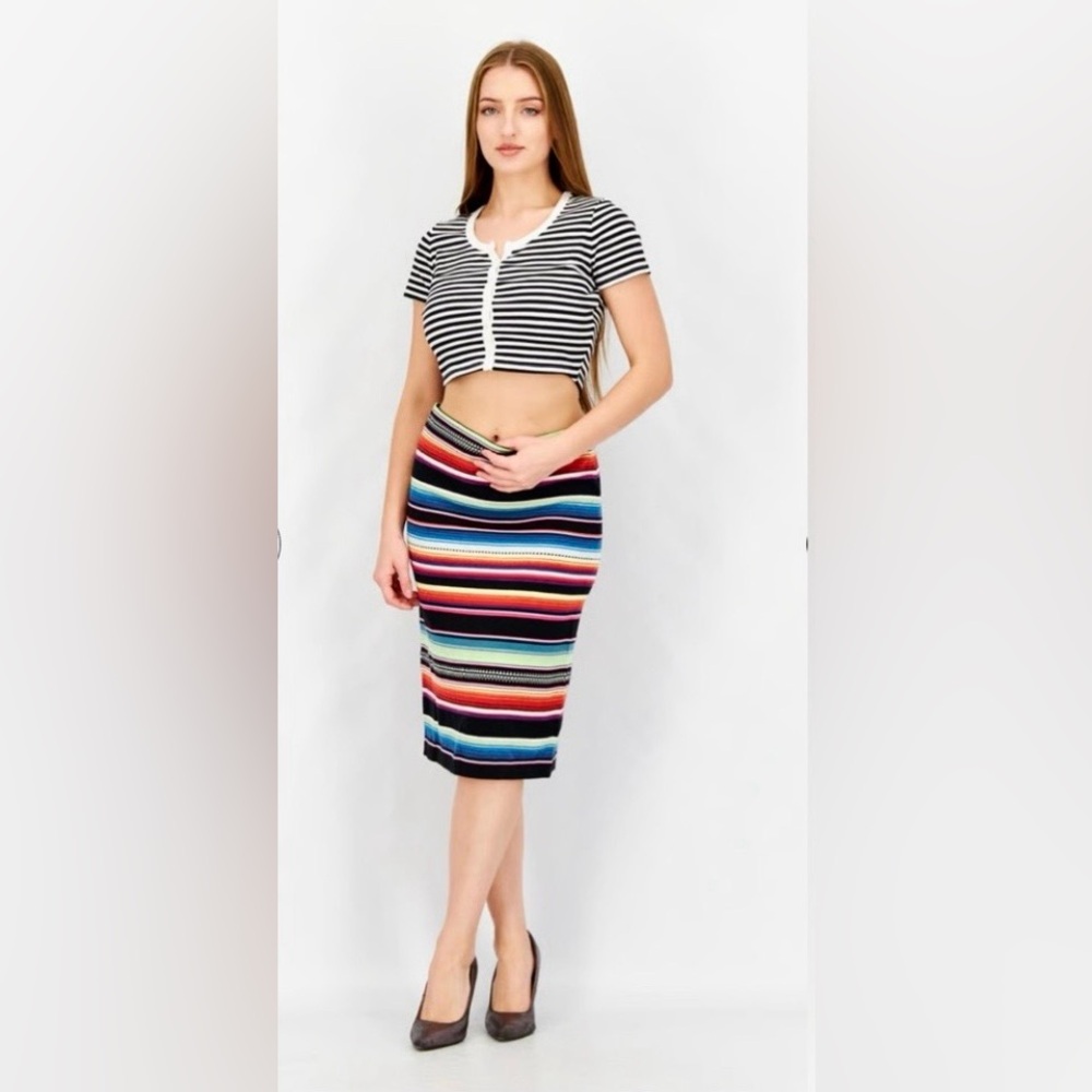 LAUREN Ralph Lauren Vintage Black Label Striped Linen-Blend Pencil Skirt, Size M